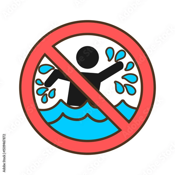 Obraz No swimming sign warning symbol vector Illustration Isolated on White Background

