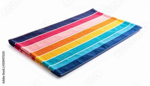 Fototapeta  Colorful beach towel with sharp clear stripes isolated on white background 