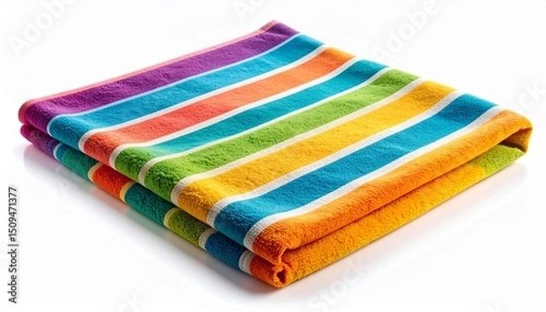 Fototapeta  Colorful beach towel with sharp clear stripes isolated on white background 