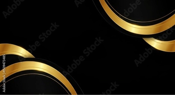 Obraz Minimal black background with abstract 3D gold waves, luxury vector backdrop