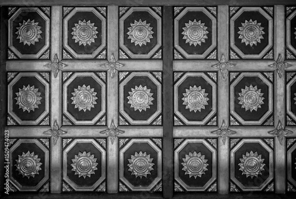 Obraz Old Wall with Patterned Tiles in Black and White.