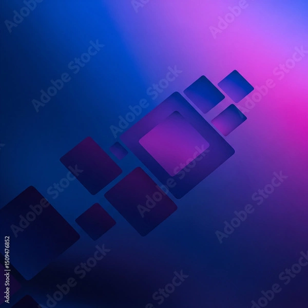 Fototapeta Abstract image with tilted, layered squares in shades of blue and purple against a gradient background. Modern and vibrant.