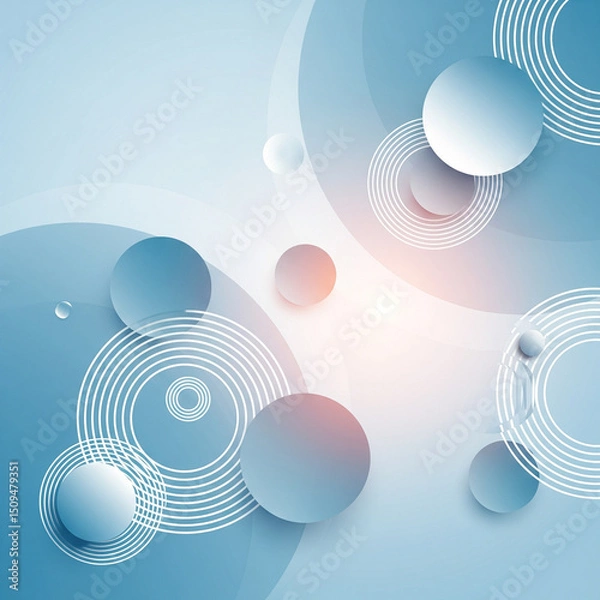 Obraz Abstract design with overlapping blue & white circles. Soft lighting and shadows create depth and dimension. Minimalist and modern.