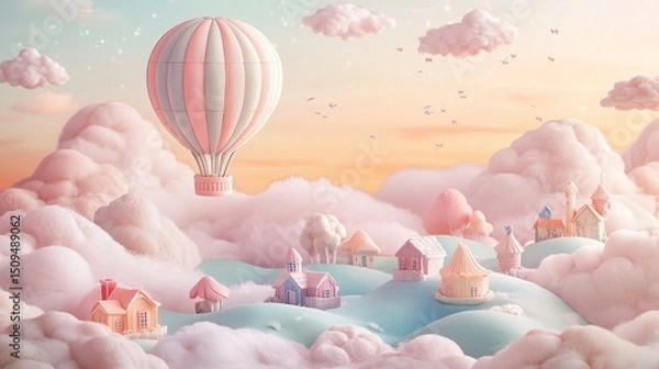 Fototapeta A whimical 3d clay art scene of pink colour made by pastel