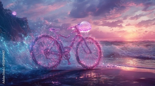 Fototapeta A biycycle with wheels are made by jellyfish