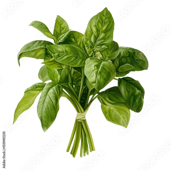 Fototapeta Fresh Green Basil Leaves Bunch with Vibrant Color and Healthy Texture for Culinary and Design Use transparent background, png