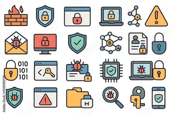 Fototapeta Digital security icons showcasing various cybersecurity concepts and practices for data protection and network safety