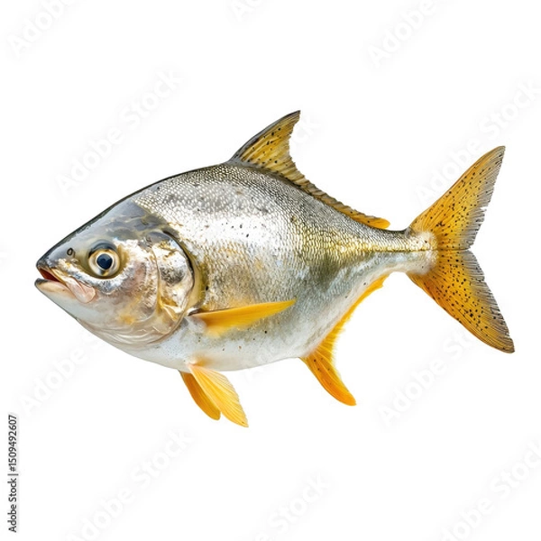 Fototapeta Brightly Colored Freshwater Fish with Silver and Yellow Fins Swimming Gracefully in Clear Water Landscape transparent background, png