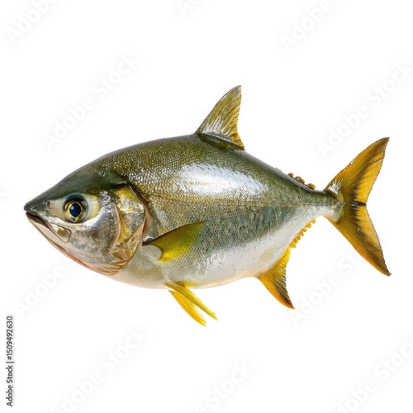 Fototapeta Vibrant Fish with Shimmering Scales and Distinctive Yellow Fins Swimming in Clear Water transparent background, png