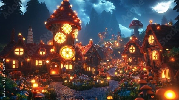 Fototapeta A clock tower made by glowing candy