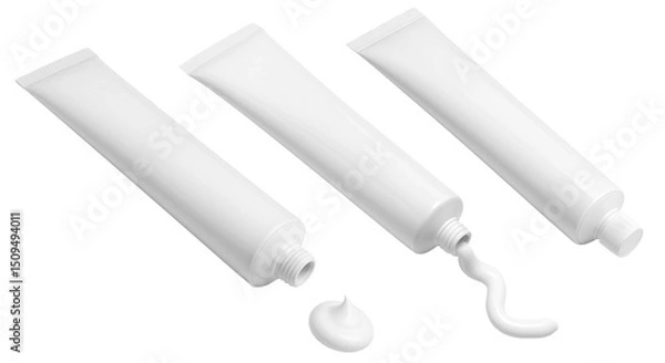 Fototapeta White Toothpaste Tubes with Cream Texture
