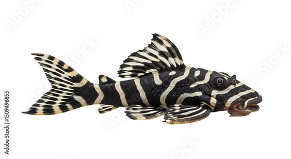 Fototapeta Striking Zebra Pleco Displaying Bold Black and White Striped Pattern