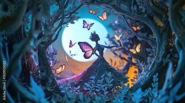 Fototapeta A dreamy forest scene with fairy gueen