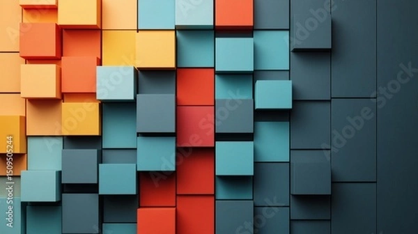 Fototapeta neurodiversity at work modular design using colorful square blocks in ascending layers, side gradient background with space for text