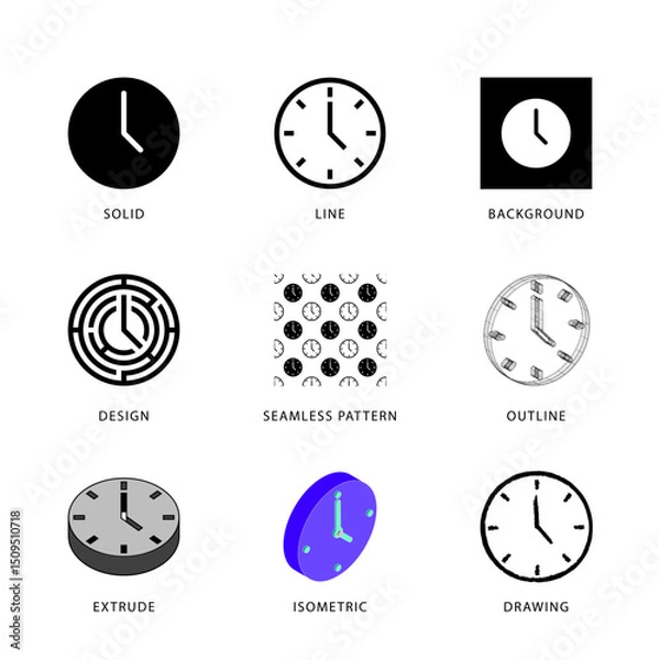 Fototapeta Each clock icon has its own creative design, and each design can meet the needs of different jobs.