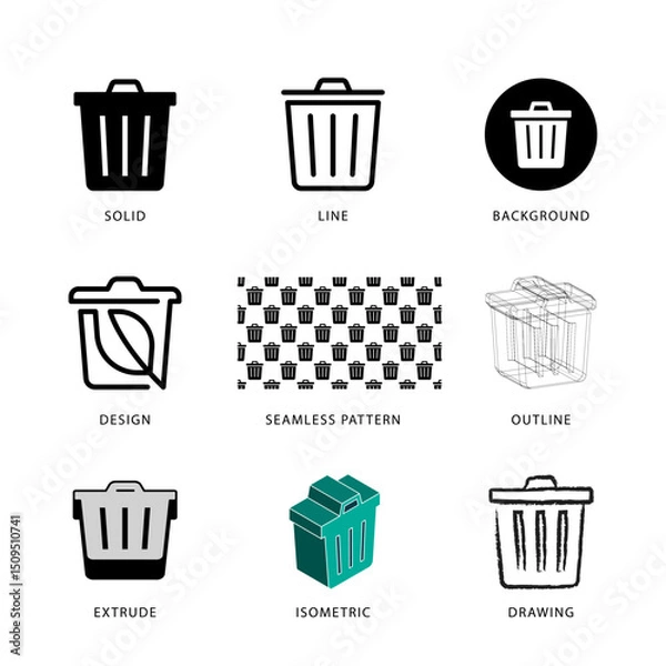 Fototapeta Each Trash bin icon has its own creative design, and each design can meet the needs of different jobs.