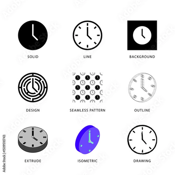 Fototapeta Each clock icon has its own creative design, and each design can meet the needs of different jobs.