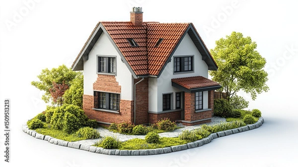 Fototapeta beautiful house surrounded by greenery and well maintained garden