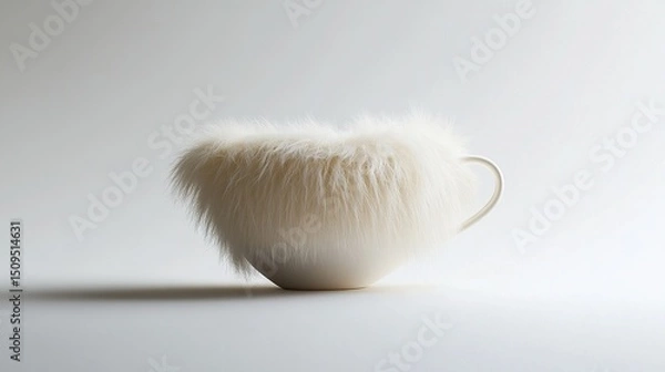 Fototapeta A sleek minimalist teacup in soft fur on white background