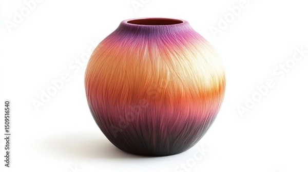 Fototapeta A smooth round vase coated with colourful fur on white bakcground
