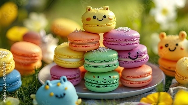 Fototapeta A stack of colourful donuts