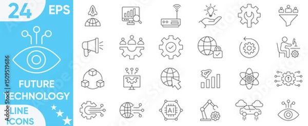 Fototapeta Future technology icons set.artificial intelligence, innovation, smart city, robotics, biotechnology,humanoid, hologram, digital world, high-tech and more.Vector and illustrator set.