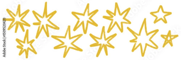 Fototapeta Stars set. Chalk texture kids freehand drawing line shine twinkle. Crayon hand drawn brush stroke scribble spark. Pastel pencil childish school doodle collection. Sketch vector illustration isolated
