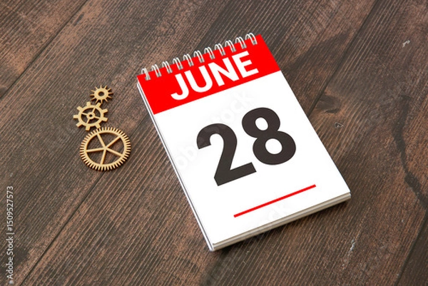 Fototapeta Wooden Calendar Showing the Date of June 28th.