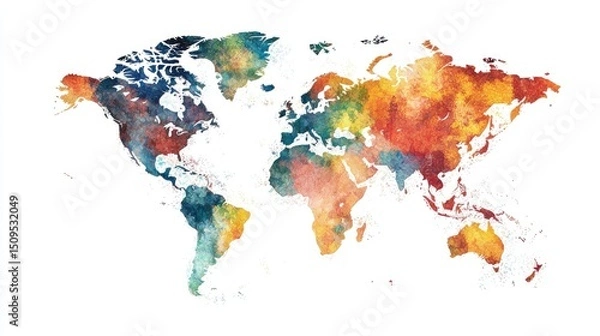 Obraz Colorful world map design with watercolor effect.