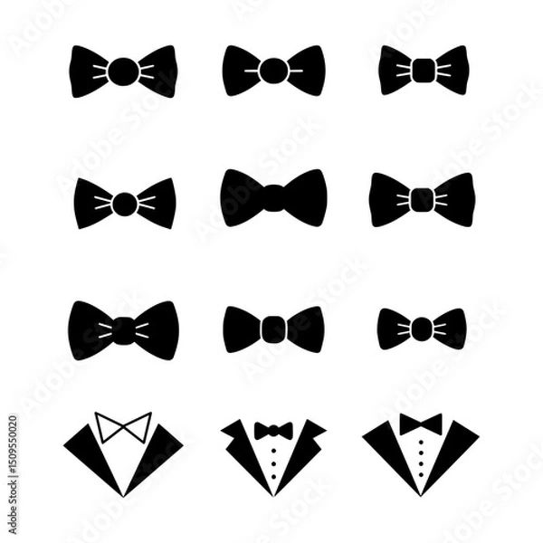 Fototapeta Collection of Black Bow Tie Icons Representing Formal Wear and Style