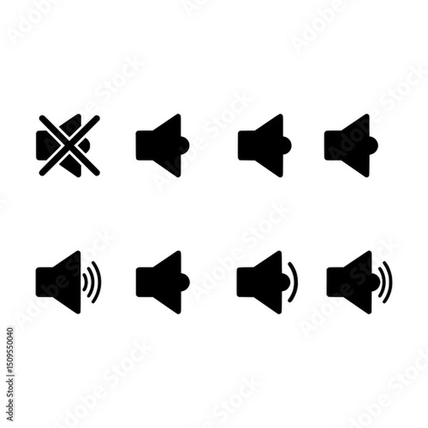 Fototapeta Collection of Black Speaker Icons Representing Volume Control and Audio Output