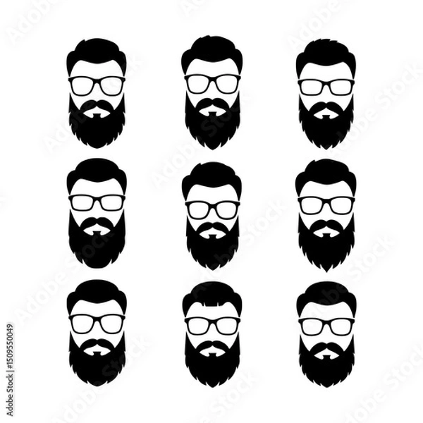 Fototapeta Collection of Black Bearded Men with Glasses Representing Hipster Style and Masculinity
