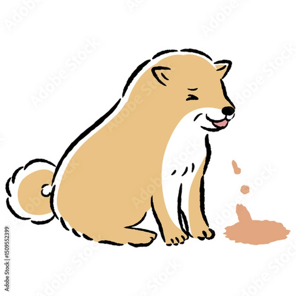 Obraz 嘔吐するシニア犬の手描きイラスト
