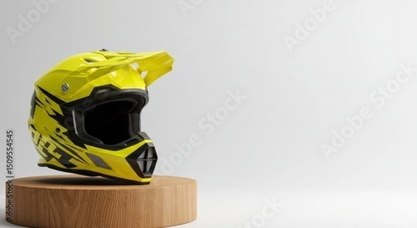 Fototapeta Yellow Motocross Helmet: Bold Graphics, Minimalist Display