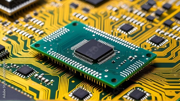 Fototapeta microchip designed for on a circuit board - closeup.