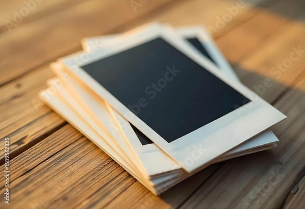 Obraz Realistic stack of polaroid photo frames — slightly tilted angles, subtle shadows, white borders with space for handwriting, isolated on transparent background, retro photo element in high quality