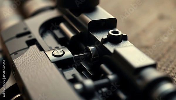 Fototapeta close up shot of a gun on a table