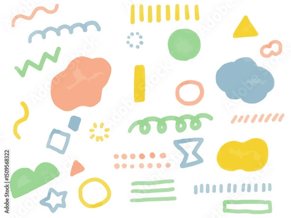 Obraz 手描きあしらいセット　幾何学模様　パステルカラー　水彩