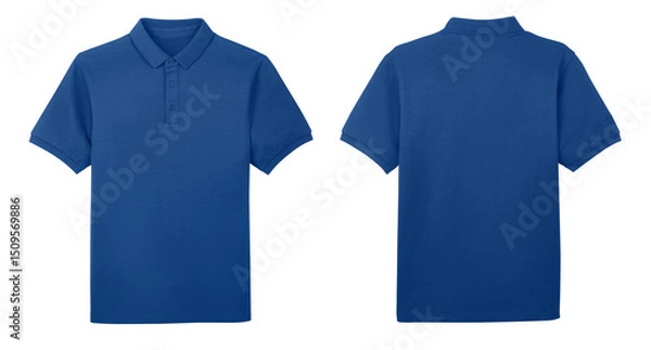 Obraz Blank collared blue shirt mock up template, front and back view, isolated on white background