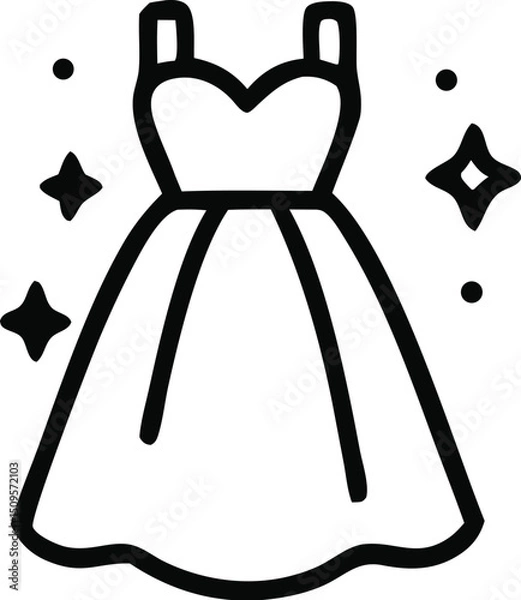 Obraz Black and white dress outline suitable for fashion designs, clothing line branding, logo design, and femininethemed projects. Elegant and versatile