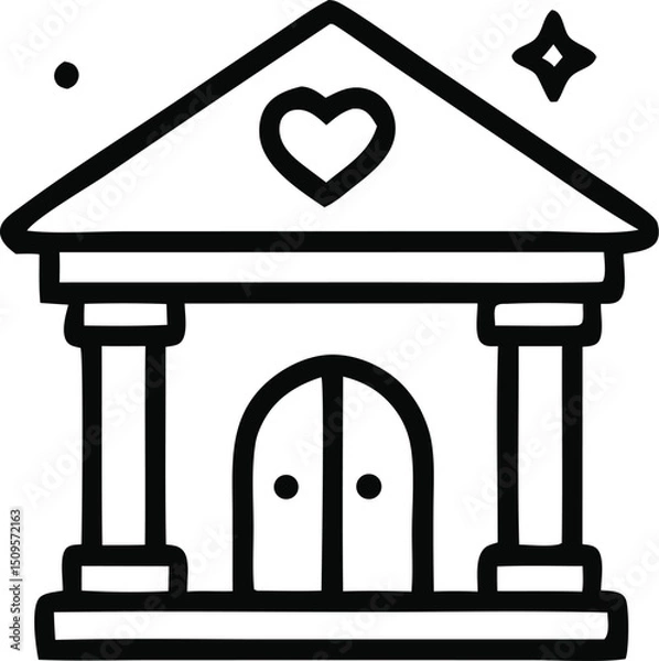 Obraz Line drawing of a building with a heart above the door, perfect for Valentines Day cards, romantic designs, and wedding invitations