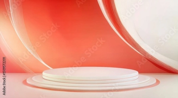 Fototapeta Minimalist Podium with Curved Lines on a Gradient Background