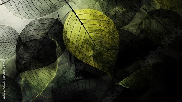Obraz Skeletal Leaves Abstract Nature Background Yellow Green