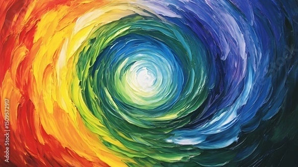 Obraz Abstract Rainbow Swirl Painting, Vibrant Colors, Spiral Vortex, Artistic Canvas Texture