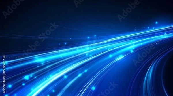 Fototapeta Dynamic Blue Light Trails on a Dark Background