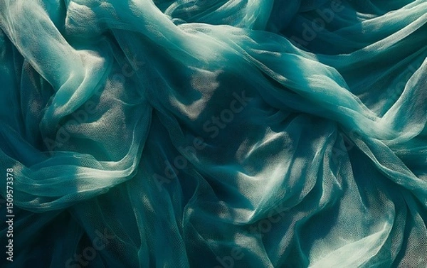 Obraz Teal Tulle Fabric Texture Background Draped Soft Mesh Elegant