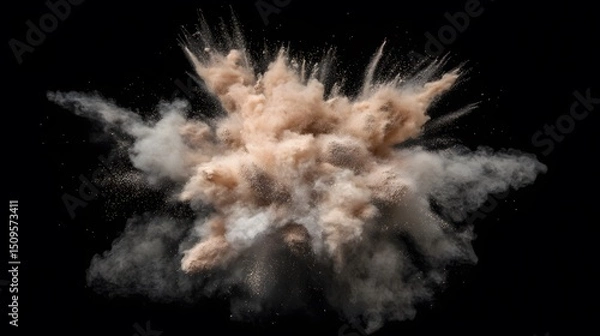 Obraz Abstract Beige and Gray Powder Explosion Cloud, Dust Blast, Isolated on Black Background