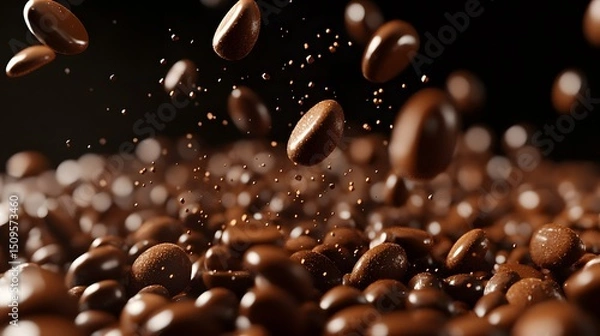 Obraz Roasted Coffee Beans Falling Dark Brown Background