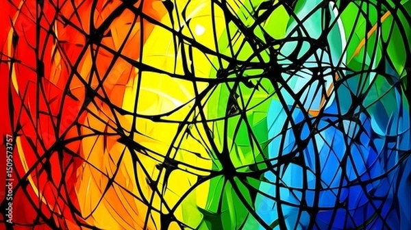 Obraz Abstract Rainbow Color Explosion with Black Lines Art