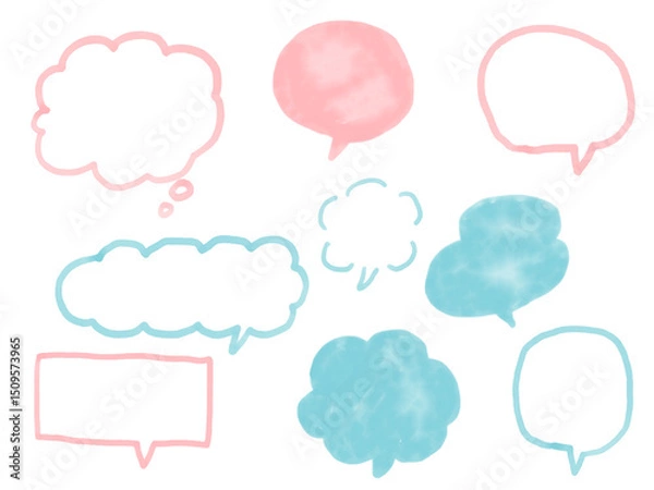 Fototapeta 手描きあしらいセット　吹き出し　水彩